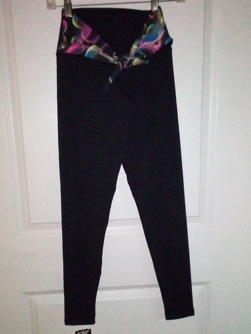High Waisted Black Leggings with Multicolor Tie-Waist Detail
